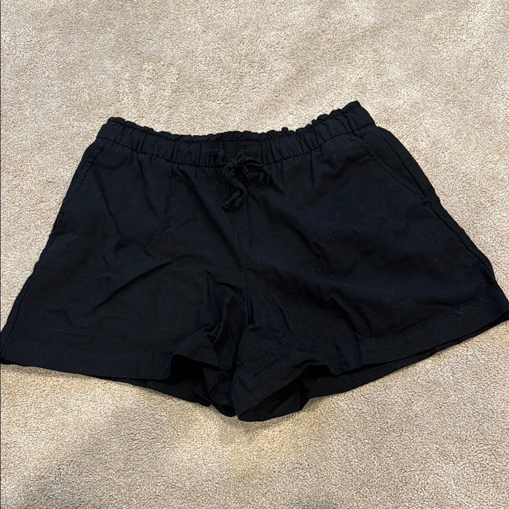 GAP Black Linen Shorts Lightweight Elastic Waist